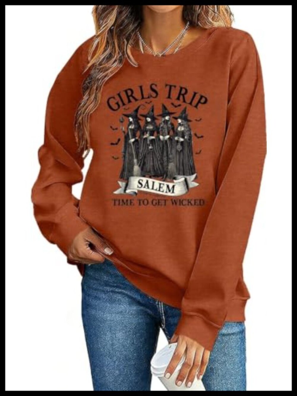 Women's Halloween Witch Graphic Crewneck Sweatshirt Long Sleeve Pullover